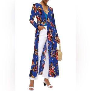 We Are Leone Blue Silk Peony Maxi Cardigan / Robe